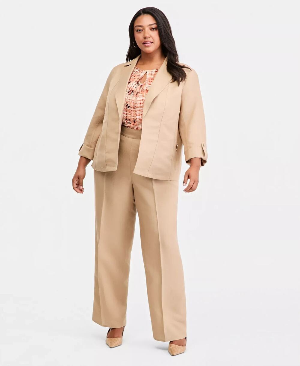 Kasper Petite Linen High-Rise Press-Pleat Wide-Leg Pants Size PL 2882